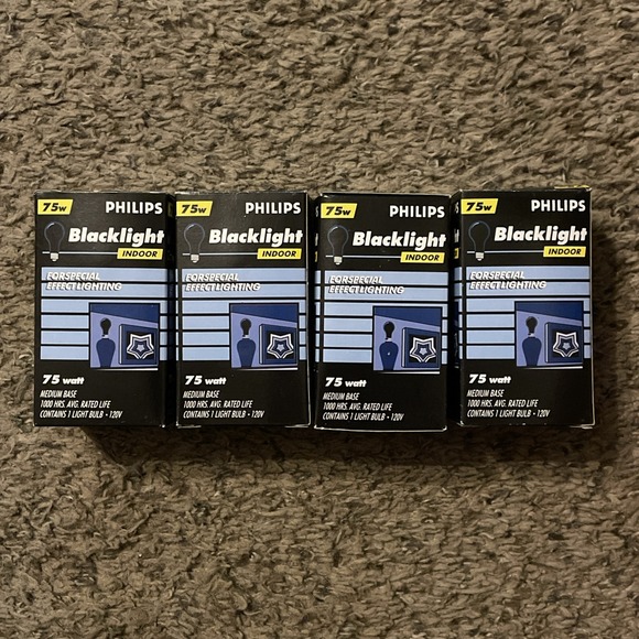 Set Of 4 NEW Philips 75 Watt Blacklight Indoor Light Bulb Black Light New In Box - Picture 4 of 4